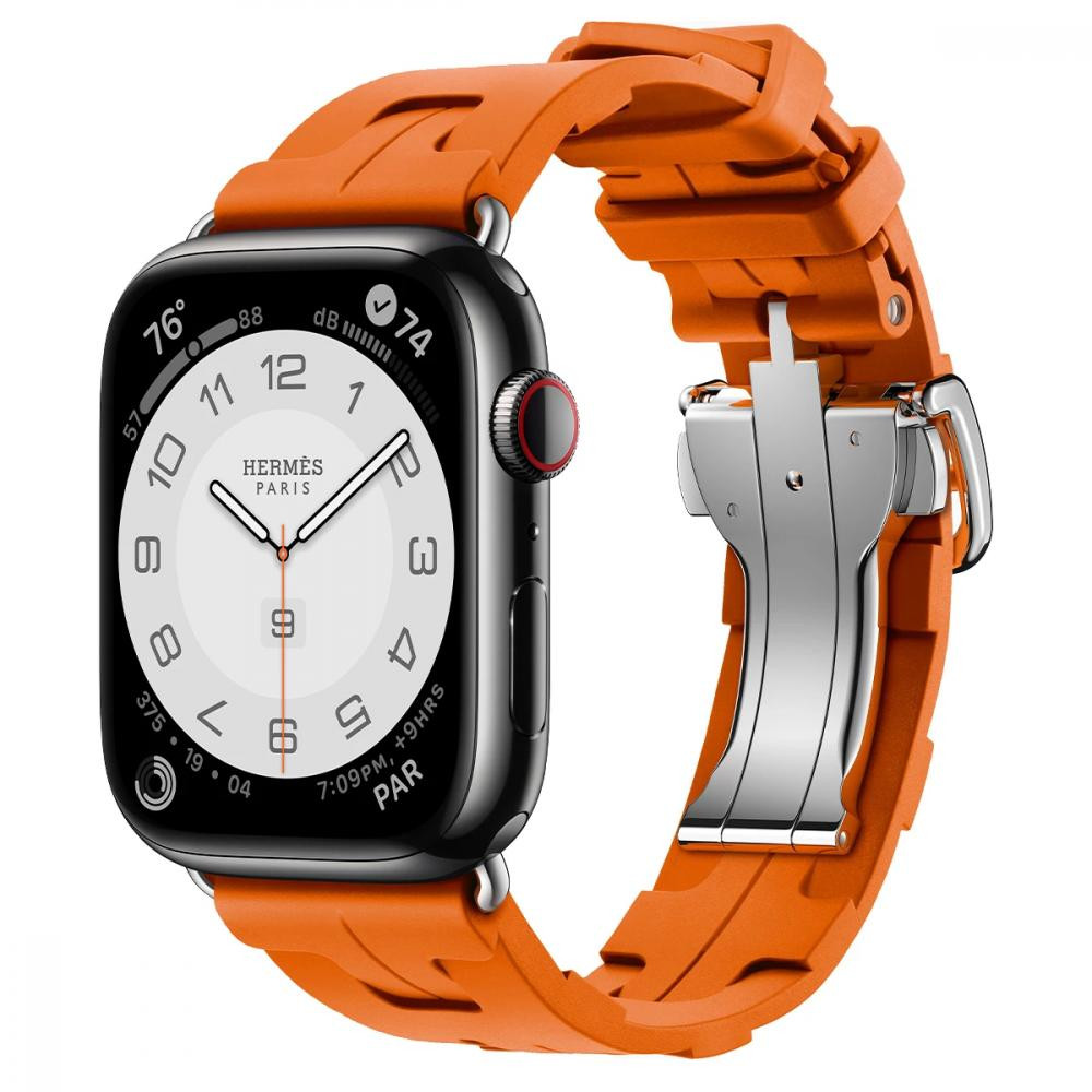 Apple Watch Hermes Series 9 GPS + LTE 45mm Space Black S. Steel Case w. Orange Kilim S. Tour (MRQQ3+MTJ03) - зображення 1