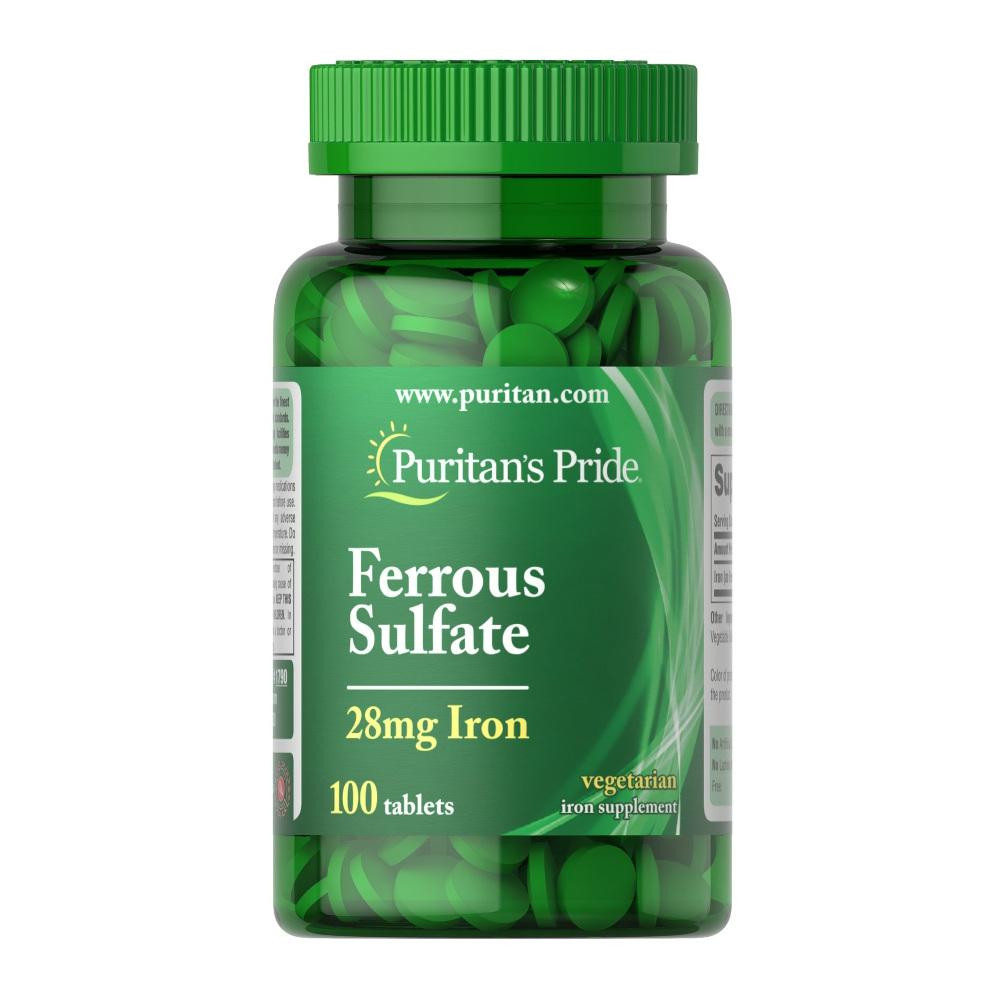 Puritan's Pride Iron Ferrous Sulfate 28 mg 100 таблето - зображення 1