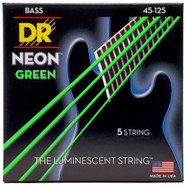 DR Струны для бас-гитары  NGB5-45 Hi-Def Neon Green K3 Coated Medium Bass Guitar 5 Strings 45/125