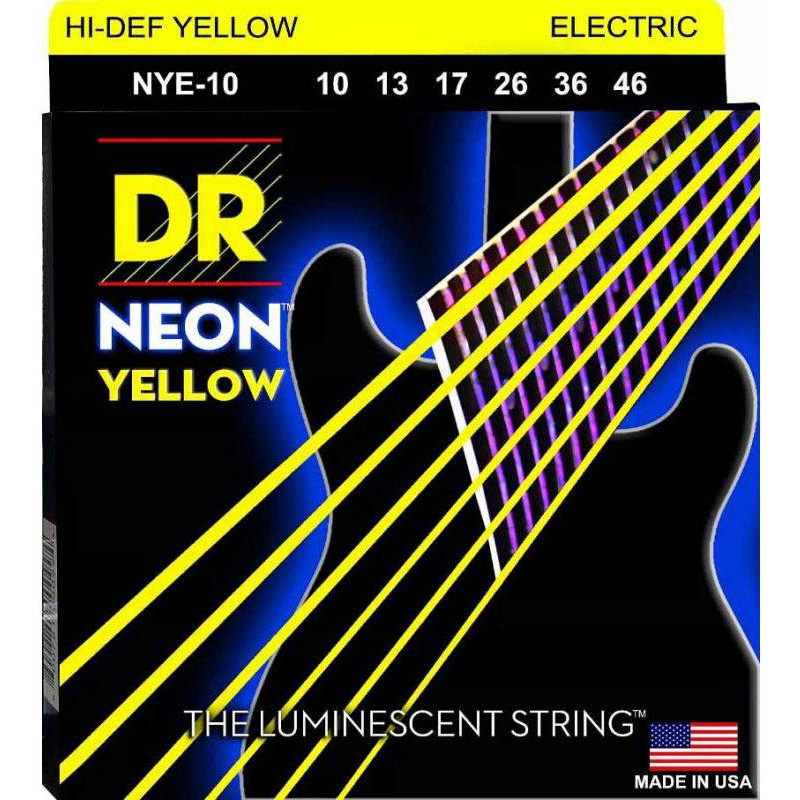 DR NYE-10 Hi-Def Neon Yellow K3 Coated Medium Electric Guitar Strings 10/46 - зображення 1