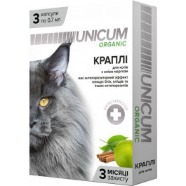 UNICUM Капли Organic на натуральной основе для отпугивания блох и клещей для кошек (3 капсулы) (UN-025)