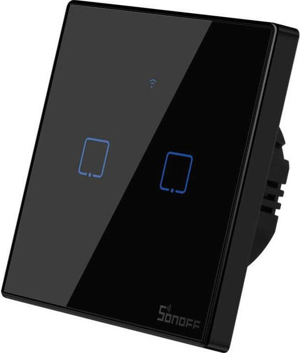 Sonoff Smart Wall Touch Switch Black 2-Button w/neutral (T3EU2C-TX) - зображення 1
