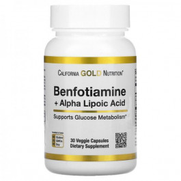 California Gold Nutrition Бенфотиамин с альфа-липоевой кислотой, Benfotiamine Alpha Lipoic Acid, , 30 вегетарианских капсул
