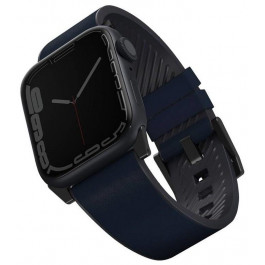   Uniq Ремінець Apple Watch Strap 49/45/44/42 mm  Straden Waterproof Leather Hybrid Prussian (Blue)