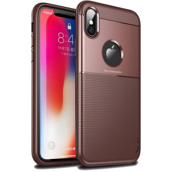 iPaky Elegant Grid Design TPU Hybrid Case iPhone XS Brown - зображення 1