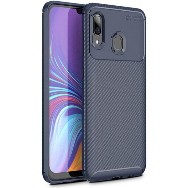 iPaky Carbon Fiber Soft TPU Case Samsung Galaxy A40 Blue - зображення 1