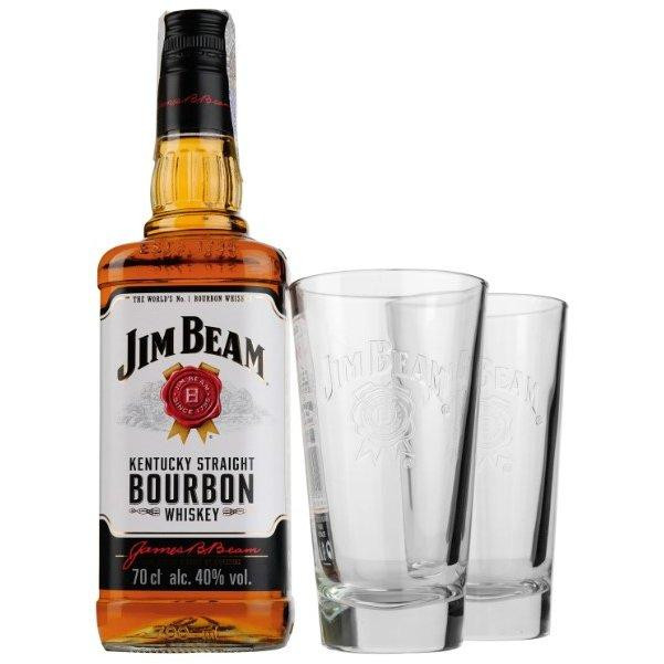 Jim Beam Бурбон  White 40% 0.7 л + 2 склянки Хайболл (DDSBS1B098) - зображення 1