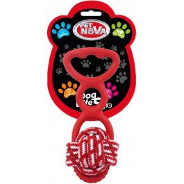 Pet Nova Игрушка для собак Веревочный шар с резиновой ручкой 20 см красный (TPR-ROPETOY-RE)