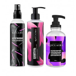 Reclaire Комплекс для відновлення волосся Шампунь з кератином + кондиціонер + Спрей  650 мл