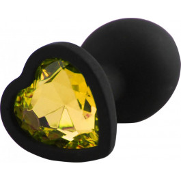 GYQ Анальная пробка с желтым кристаллом Silicone Jewelled Butt Plug Heart Small, черная (7770000188000)