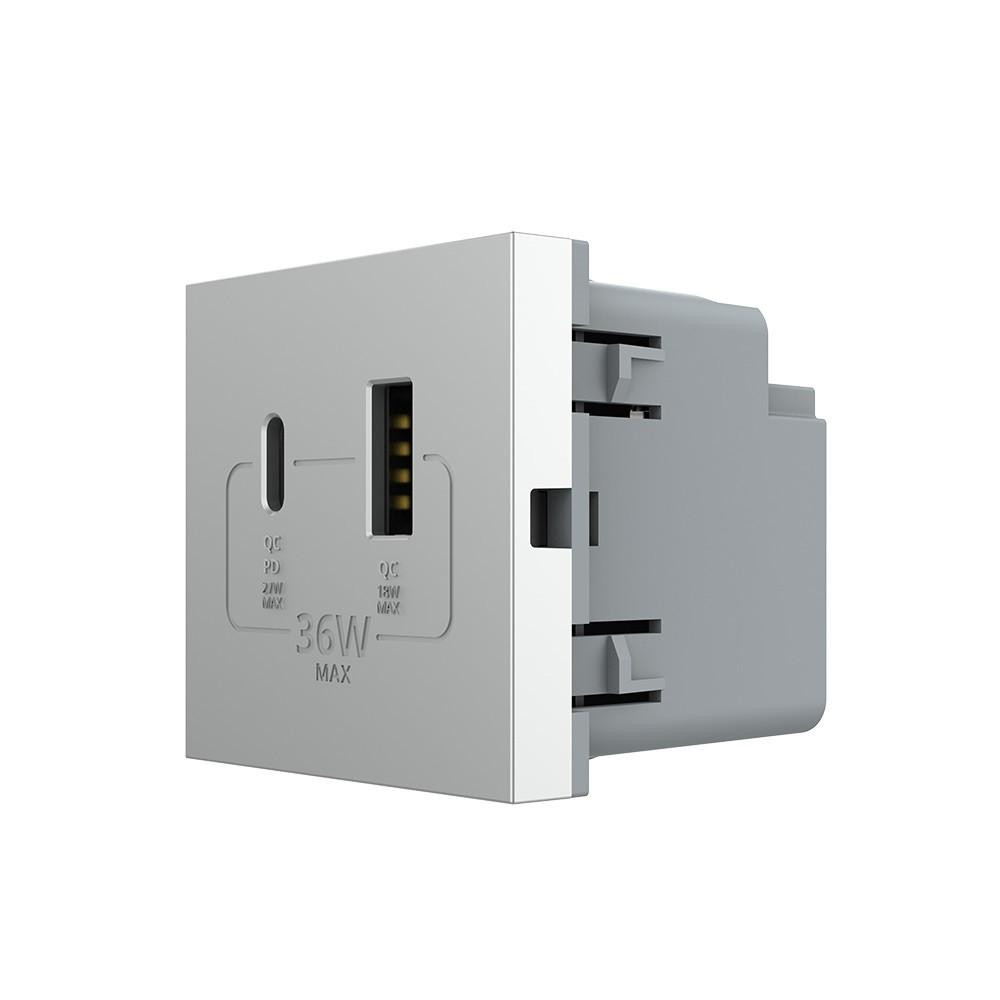 Livolo Механізм розетка USB-A та USB-C 36W  сірий (VL-FCUA18W.UC18W-2IP) - зображення 1