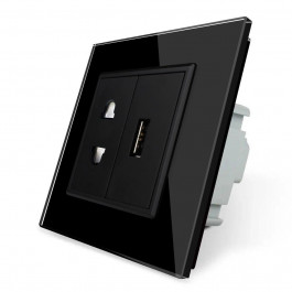 Livolo Розетка универсальная с USB розеткой черный стекло (VL-C7C1AUSB-12)