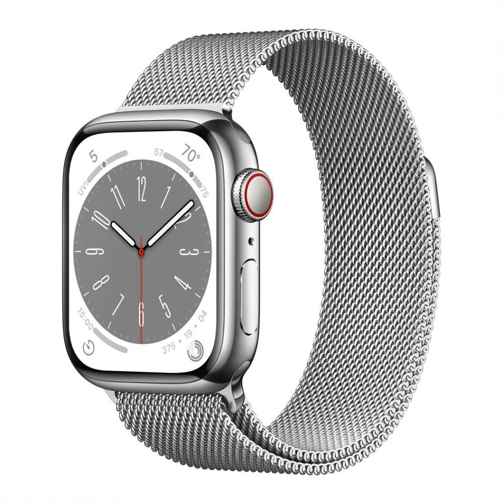 Apple Watch Series 8 GPS + Cellular 45mm Silver S. Steel Case  w. Milanese Loop Silver (MNKG3/MNKJ3) - зображення 1