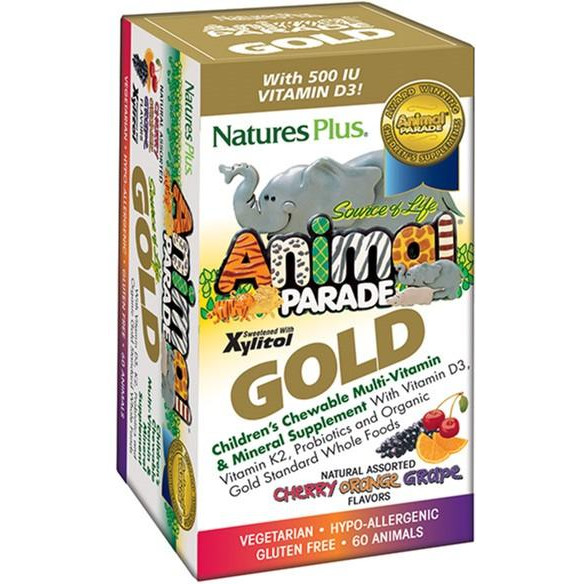 Nature's Plus Мультивитамины Natures Plus для детей Animal Parade Gold Ассорти 60 жевательных таблеток (9746729927 - зображення 1