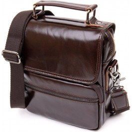 Vintage Чоловіча сумка-барсетка з гладкої шкіри темно-коричневого кольору з клапаном  (20412)
