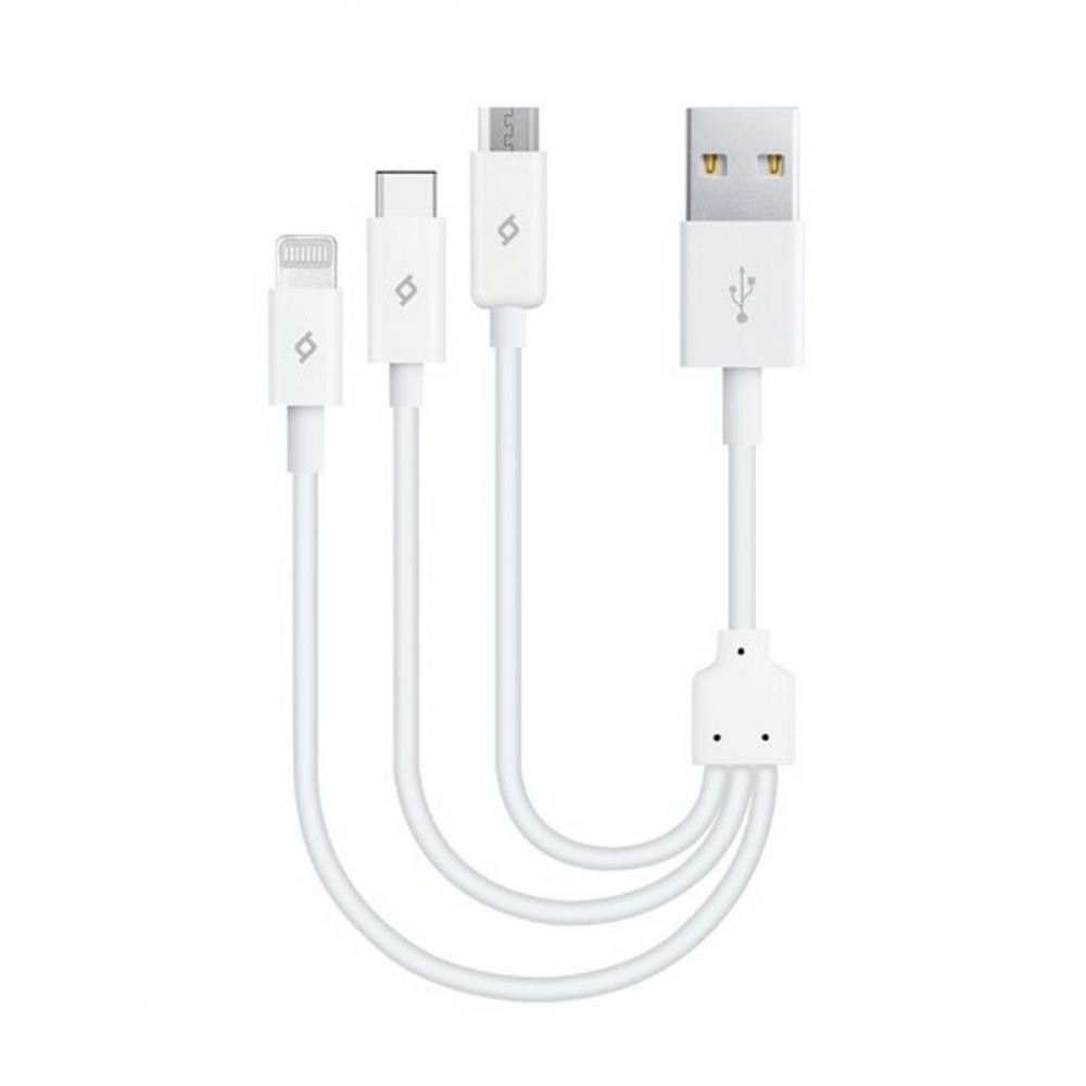 TTEC MiniCable Trio USB to Lightning/Micro USB/USB Type-C 0.3m White (2DK13) - зображення 1
