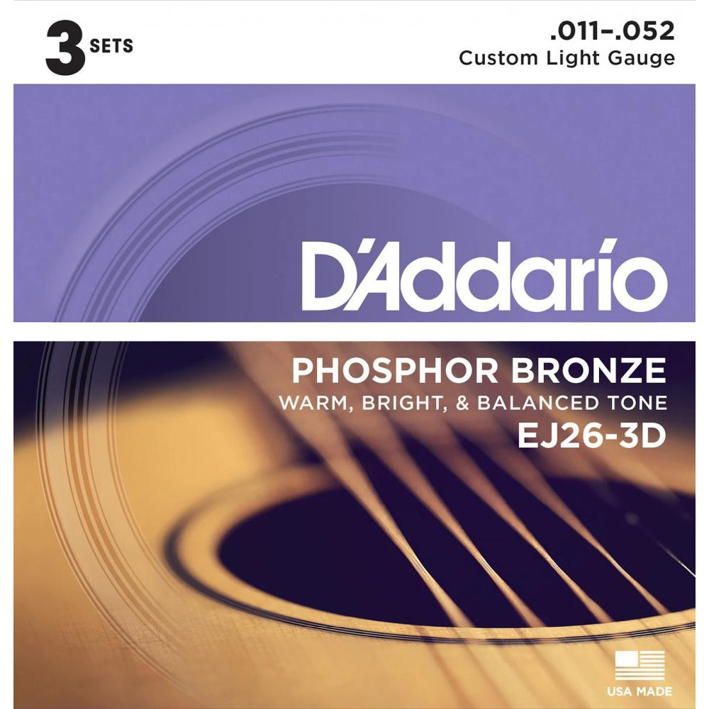 D'Addario Струны для акустической гитары D'Addario EJ26-3D Phosphor Bronze Custom Light Acoustic Guitar String - зображення 1