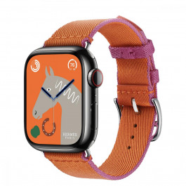 Apple Watch Hermes Series 9 LTE 41mm Space Black S. Steel w. Orange/Rose M. Twill J. S. Tour (MRQ53+MTHG3)