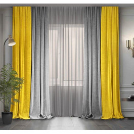 Decor-In Комплект двоколірних штор  Мікровелюр 150x260 2 шт Жовті зі Світло-сірим (ROZ6400065715)