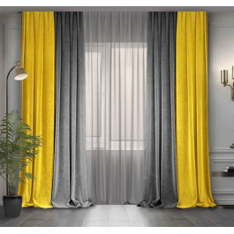 Decor-In Комплект двоколірних штор  Мікровелюр 150x260 2 шт Жовті із Сірим (ROZ6400065687)