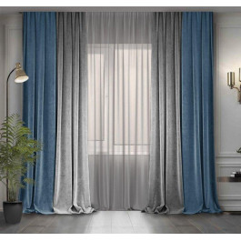 Decor-In Комплект двоколірних штор  Мікровелюр 150x265 2 шт Світло-сірий з Сіро-блакитним (ROZ6400066556)