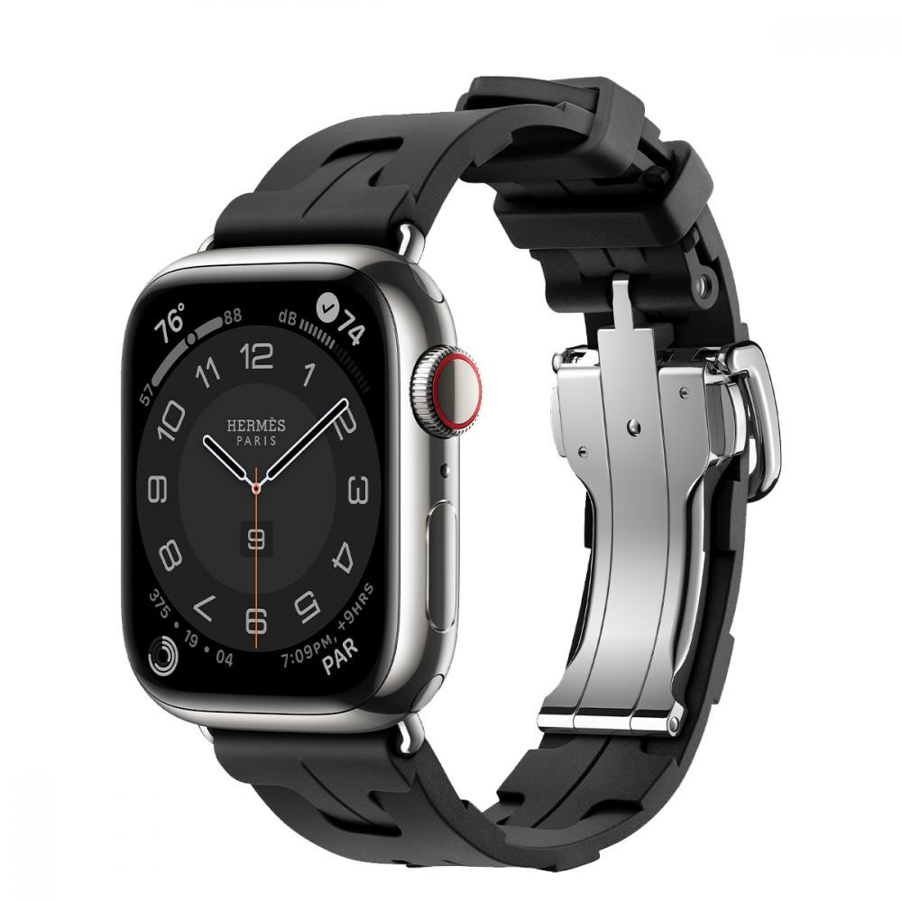 Apple Watch Hermes Series 9 LTE 41mm Silver S. Steel Case w. Noir Kilim S. Tour (MRQ43+MTHT3) - зображення 1