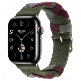 Apple Watch Hermes Series 9 LTE 45mm Space Black S. Steel w. Kaki Bridon S. Tour (MRQQ3+MTHR3)