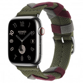 Apple Watch Hermes Series 9 LTE 45mm Silver S. Steel w. Kaki Bridon S. Tour (MRQP3+MTHR3)
