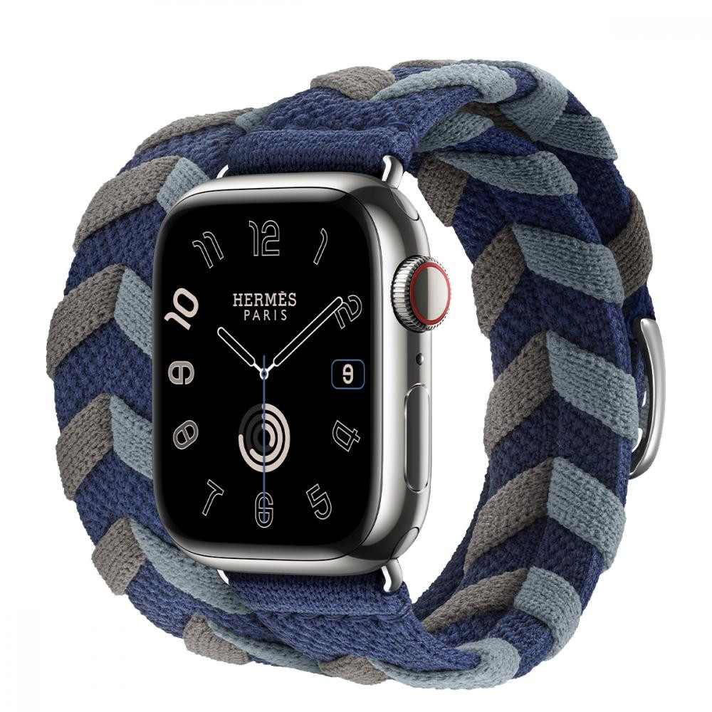 Apple Watch Hermes Series 9 LTE 41mm Silver S. Steel w. Navy Bridon D. Tour (MRQ43+MTHP3) - зображення 1