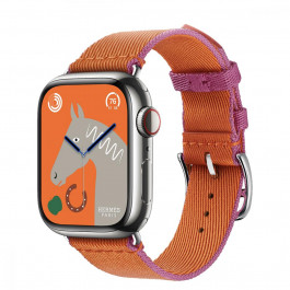 Apple Watch Hermes Series 9 LTE 41mm Silver S. Steel w. Orange/Rose Mexico Twill J. S. Tour (MRQ43+MTHG3)