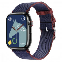 Apple Watch Hermes Series 9 LTE 45mm Space Black S. Steel w. Navy/Rouge H Twill Jump S. Tour (MRQQ3+MTHJ3)