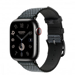 Apple Watch Hermes Series 9 LTE 41mm Space Black S. Steel w. Denim/Noir Toile H S. Tour (MRQ53+MTJH3)