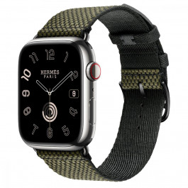 Apple Watch Hermes Series 9 LTE 45mm Silver S. Steel Case w. Vert/Noir Toile H S. Tour (MRQP3+MTJK3)