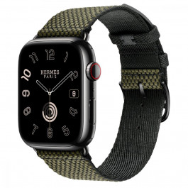 Apple Watch Hermes Series 9 LTE 45mm Space Black S. Steel w. Vert/Noir Toile H S. Tour (MRQQ3+MTJK3)