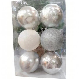 JUMI Набор шариков, 6 шт., 8 см, пластик, цвет серебряный и белый (5900410386433)