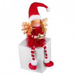 YES! Fun Новорічна фігурка  Дівчинка Янгол в червоному, 58 см, LED крильця, сидить (974639)