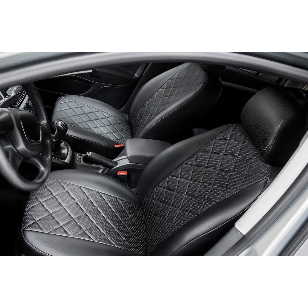 Seintex Чехлы на сиденья Volkswagen Polo Sedan 2019- (зад. сид. 60/40) экокожа, Ромб /черные 90646 Seintex - зображення 1