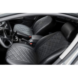 Seintex Чехлы на сиденья Volkswagen Polo Sedan 2019- (зад. сид. 60/40) экокожа, Ромб /черные 90646 Seintex