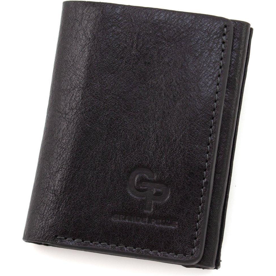 Grande Pelle Маленький гаманець із натуральної шкіри чорного кольору з монетницею  67799 - зображення 1
