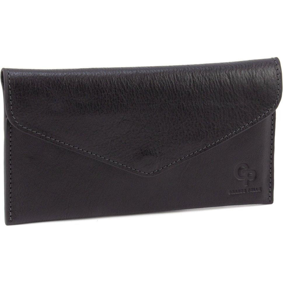 Grande Pelle Жіночий гаманець-конверт із натуральної шкіри чорного кольору на магніті  67802 - зображення 1