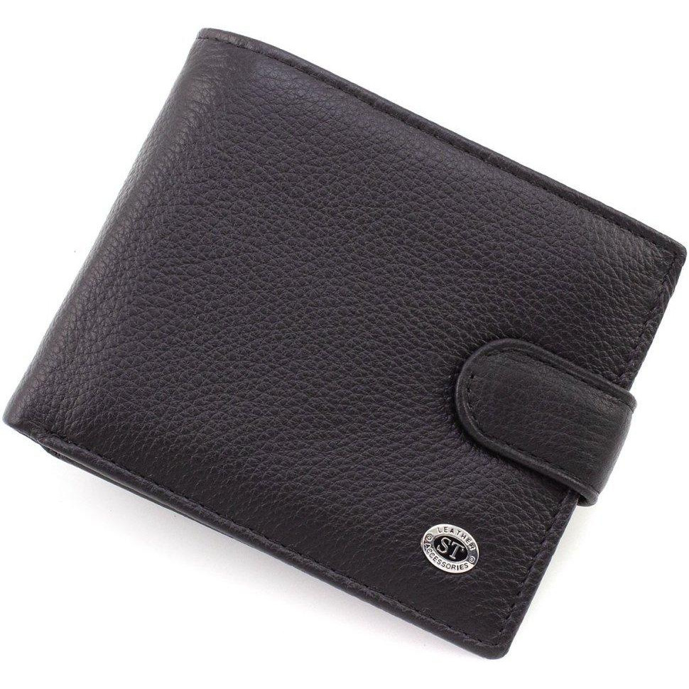 ST Leather Чоловічий гаманець із натуральної шкіри чорного кольору із кишенею для монет  1767438 - зображення 1