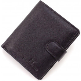 ST Leather Чоловіче портмоне з натуральної шкіри чорного кольору з хлястиком на кнопці  1767364