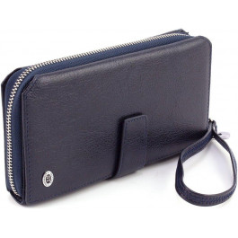 ST Leather Темно-синій гаманець-клатч із натуральної шкіри із кистьовим ремінцем  1767374