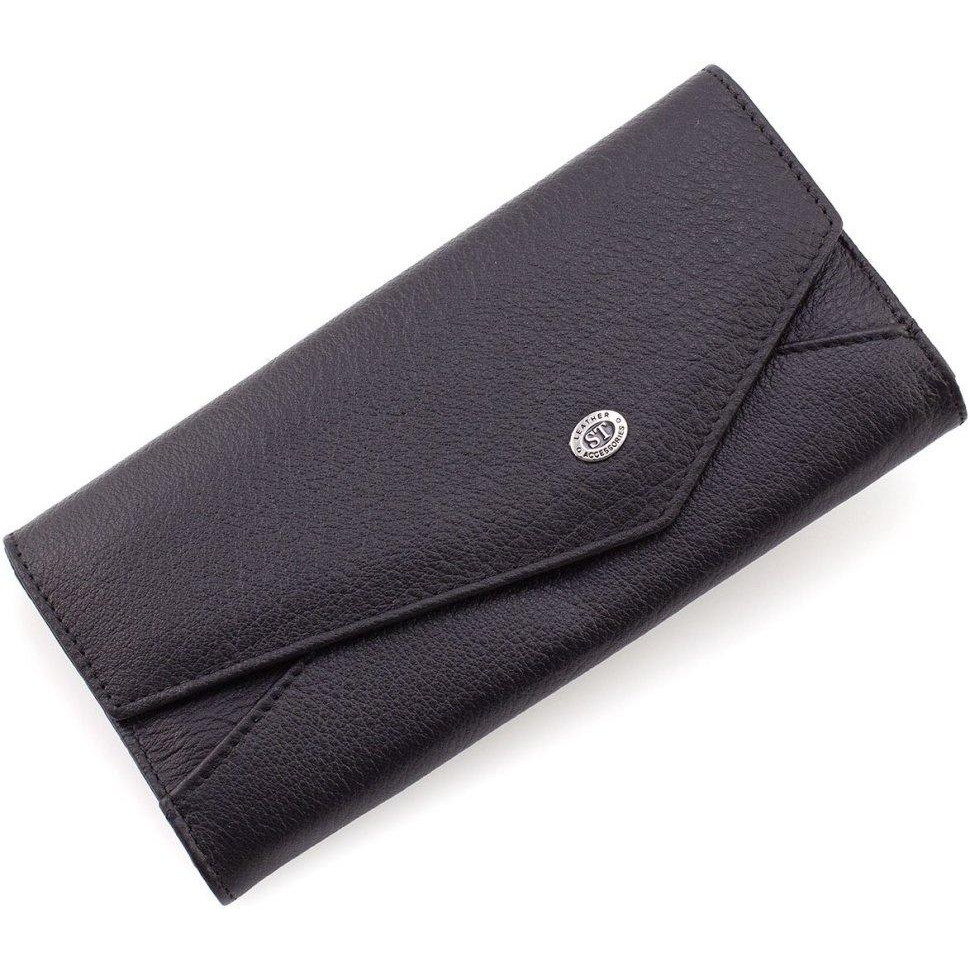 ST Leather Шкіряний жіночий гаманець чорного кольору з асиметричним клапаном на кнопці  1767408 - зображення 1