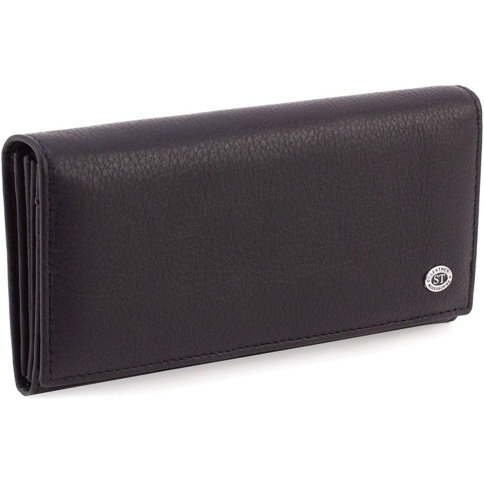 ST Leather Чорний жіночий гаманець із натуральної зернистої шкіри з навісним клапаном  1767414 - зображення 1