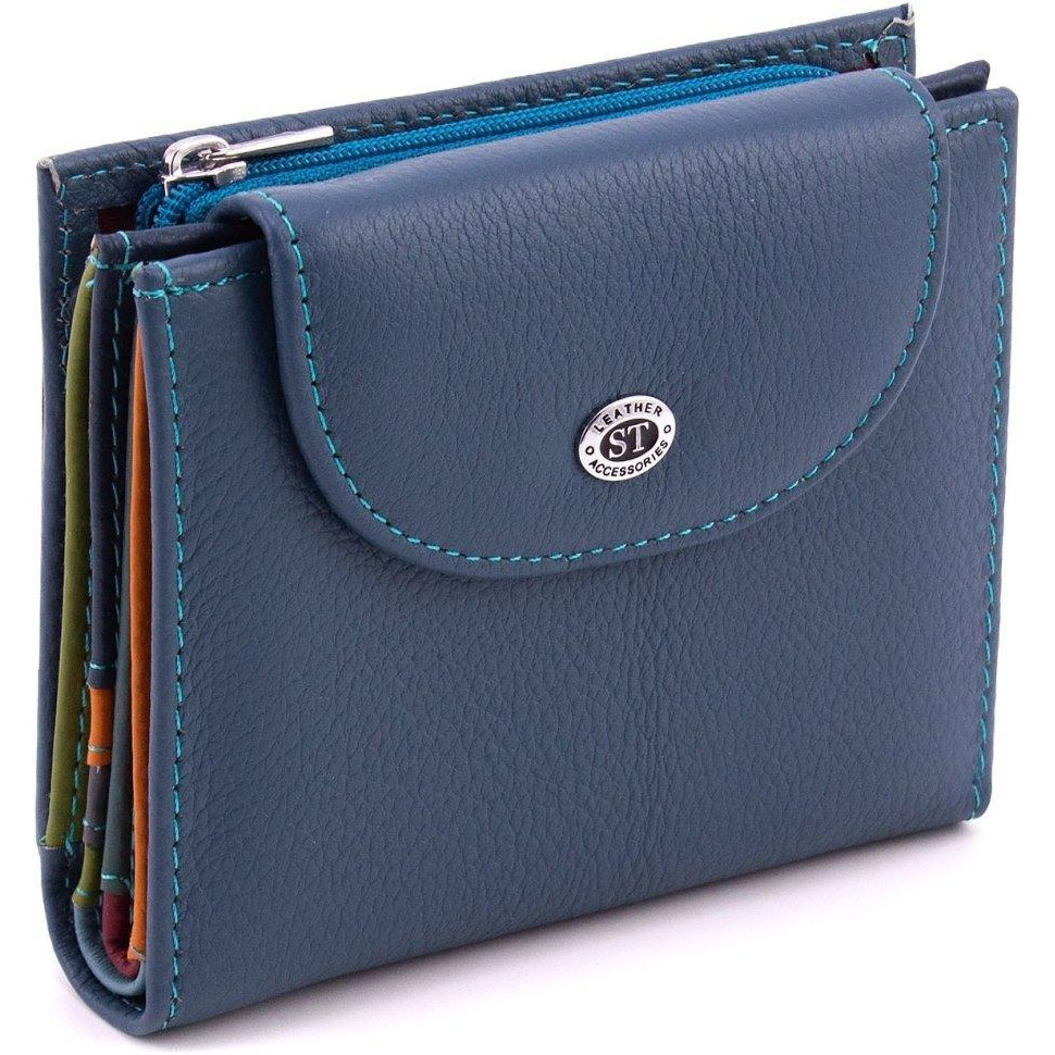 ST Leather Жіночий шкіряний гаманець синього кольору з хлястиком з автономною монетницею  1767293 - зображення 1