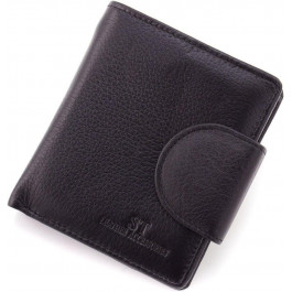 ST Leather Компактний жіночий гаманець із натуральної шкіри чорного кольору з хлястиком на кнопці  1767298