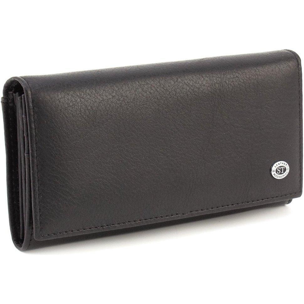 ST Leather Шкіряний жіночий гаманець чорного кольору з хлястиком на кнопці  1767393 - зображення 1