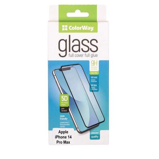 ColorWay Защитное стекло  9H FC Glue для Apple iPhone 14 Pro Black (CW-GSFGAI14P-BK) - зображення 1
