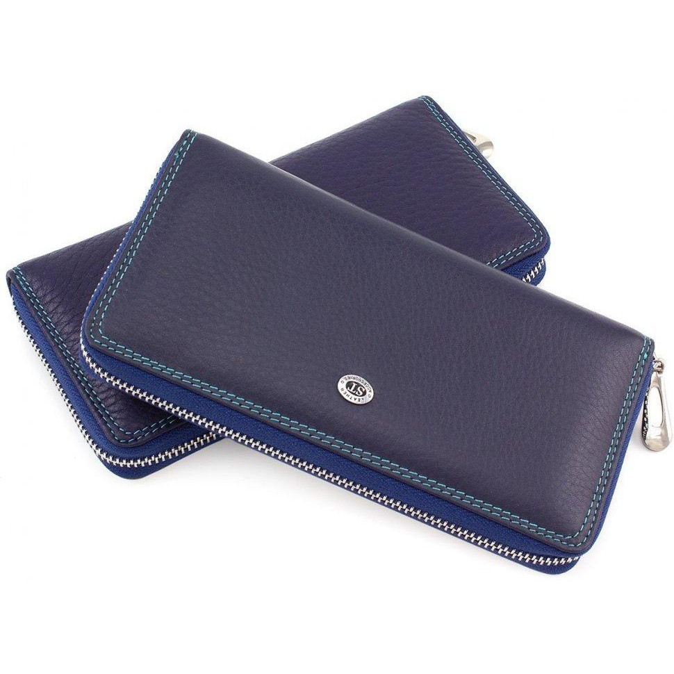 ST Leather Стильный кожаный кошелек на молнии  (16024) (SB71 Blue) - зображення 1